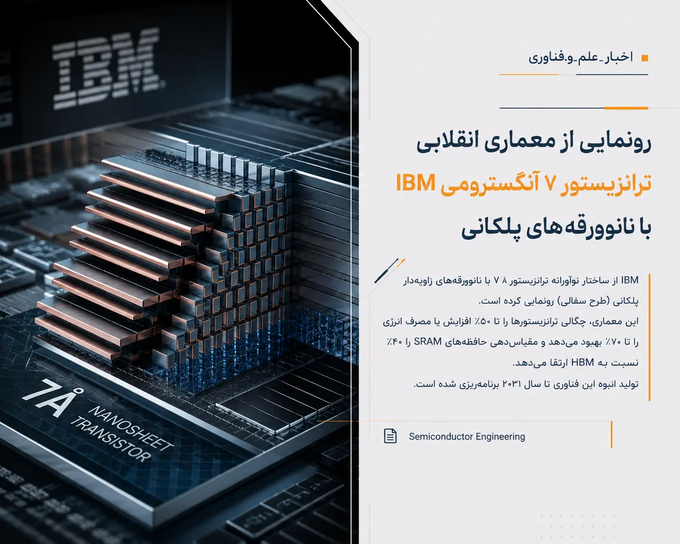 رونمایی از معماری انقلابی ترانزیستور ۷ آنگسترومی IBM با نانوورقه‌های پلکانی